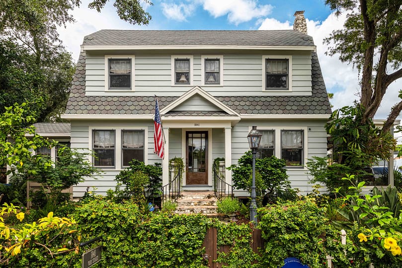 Colonial Homes for Sale in Sarasota Colonial Revival home with symmetrical facade and columned entry in Sarasota, Florida